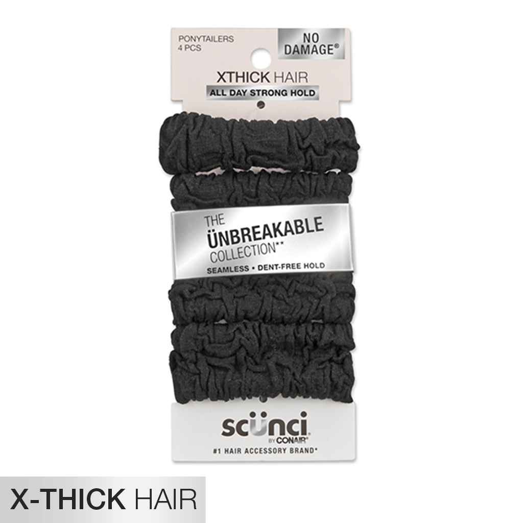 X-Thick Unbreakable Black Comfy Hair Ties 4pk image number 2.0