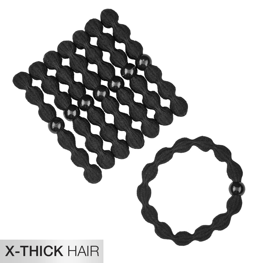 X-Thick Hair Black Textured Hair Ties with Beads 8pk - No Damage® image number 1.0