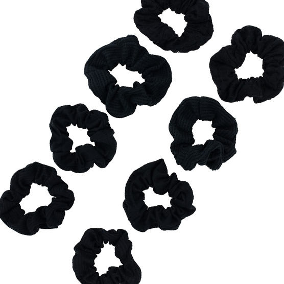 Mixed Texture Scrunchies Black 8pk image number 3.0