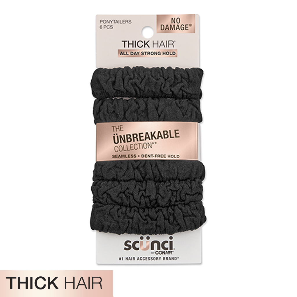 Thick Hair Unbreakable Black Comfy Hair Ties 6pk image number 2.0