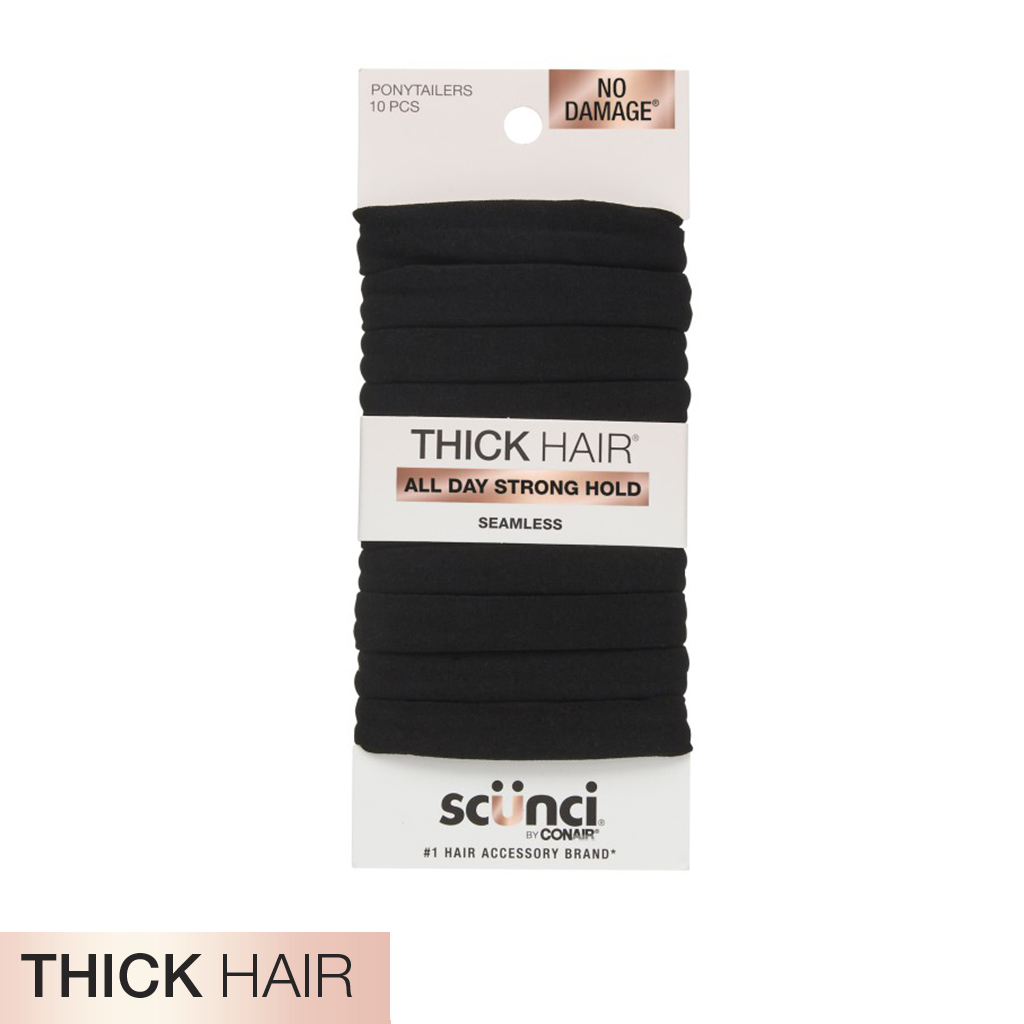 Thick Hair Black Hosiery Hair Ties 10pk -No Damage® image number 2.0