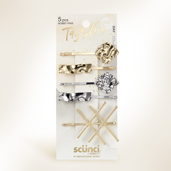 Product image of Scünci 5 piece gold and silver bobby pins.